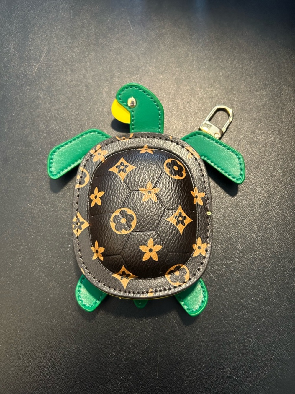 New Upcycled LV Green Turtle Coin Pouch Keychain